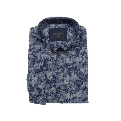 2XL-6XL nagyméretű, farmer hatású B.Romantic sötétkék batikolt virág mintás férfi hosszú ujjú ing, prémium minőségű rugalmas pamutból.Rendeljen online gyors szállítással vagy jöjjön el hozzánk személyesen üzletünkbe!