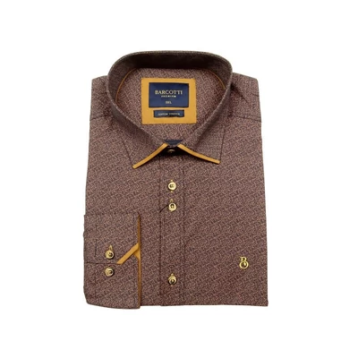 Elegáns nagy XL, 2XL, 3XL, 4XL, 5XL méretű B.Elegant férfi nagyméretű dupla galléros hosszú ujjú ing sötétkék alapon barna mintával. Öltözzön a legújabb trendek szerint extra méretekkel is! Prémium minőségű rugalmas pamut anyagból.Rendeljen online kényelm