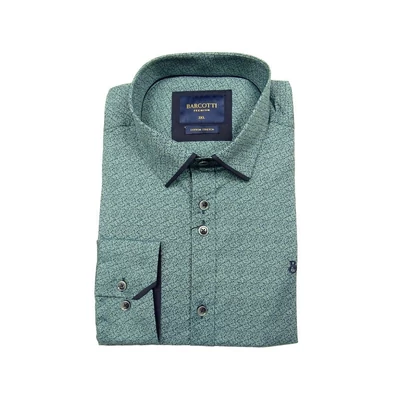 Elegáns nagy XL, 2XL, 3XL, 4XL, 5XL méretű B.Elegant férfi nagyméretű dupla galléros hosszú ujjú ing zöldeskék alapon sötétkék mintával. Öltözzön a legújabb trendek szerint extra méretekkel is! Prémium minőségű rugalmas pamut anyagból.Rendeljen online kén
