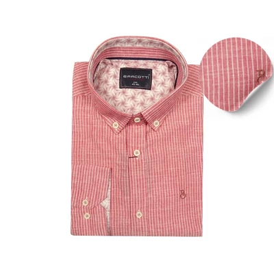 Férfi hosszú ujjú lenvászon ing korall 2XL (nagyméretű)