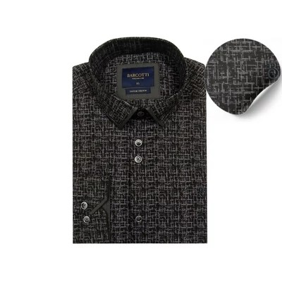 Elegáns XL, 2XL, 3XL, 4XL, 5XL méretű B.Labirintus fekete férfi nagyméretű dupla galléros hosszú ujjú ing fekete alapon szürke mintával. Prémium minőségű rugalmas pamut anyagból.Rendeljen online kényelmes,gyorsan.