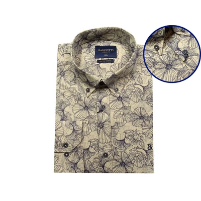 Blossom bézs–sötétkék virág mintás nagyméretű férfi ing 2XL–6XL méretben