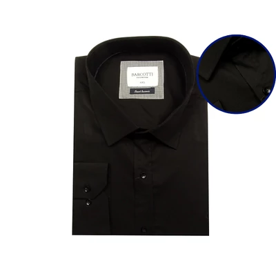 6XL–9XL Oxford fekete extra nagyméretű férfi hosszú ujjú ing – rugalmas pamut-elasztán anyagból.