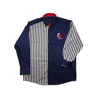 2XL,3XL,4XL,5XL,6XL extra nagy méretű B.Sailor sötétkék-fehér csíkos férfi hosszú ujjú pamut szatén ing vitorlás hímzett mintával. Kényeztető luxus érzés a mindennapokra.Rendeljen online kényelmesen vagy jöjjön el személyesen üzletünkbe!