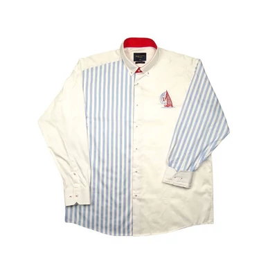 2XL,3XL,4XL,5XL,6XL extra nagy méretű B.Sailor világoskék csíkos férfi hosszú ujjú pamut szatén ing vitorlás hímzett mintával. Kényeztető luxus érzés a mindennapokra.Rendeljen online kényelmesen vagy jöjjön el személyesen üzletünkbe!