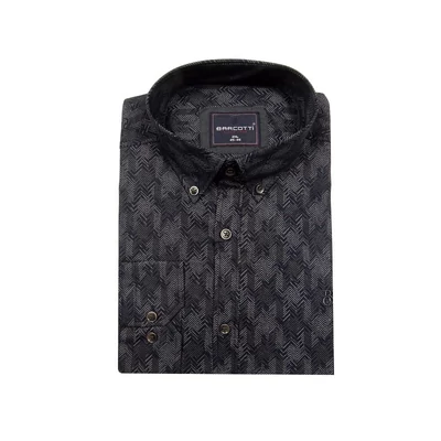 2XL-6XL nagyméretű, divatos B.Pin sötétkék, szürke cikk-cakk mintás férfi hosszú ujjú ing, prémium minőségű rugalmas pamutból.Rendeljen online gyors szállítással vagy jöjjön el hozzánk személyesen üzletünkbe!