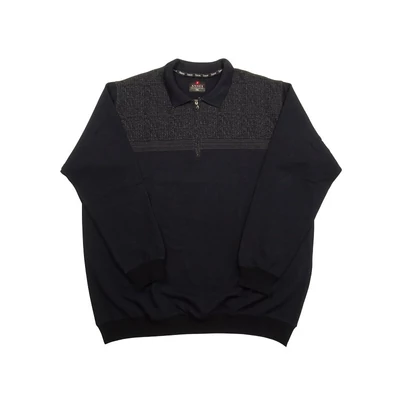 Sportosan elegáns férfi 2XL,3XL,4XL,5XL,6XL- nagyméretű A.Spicy sötétkék-szürke mintás galléros pulóver.Prémium minőségű rugalmas pamutból.Rendeljen kényelemesen online vagy próbálja fel személyesen üzletünkben!1