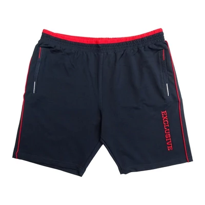 XL-7XL nagy méretű férfi pamut rövidnadrág cipzáras zsebekkel sötétkék színben egy csipetnyi pirossal. Prémium minőségű, pamutban gazdag rugalmas anyagból!Rendeljen online, gyors 1-2 napos szállítással vagy jöjjön el hozzánk és próbálja fel személyesen!