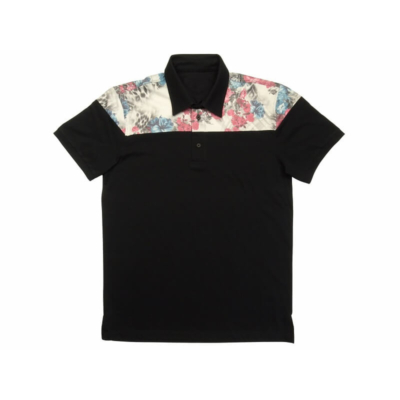L-7XL Extra nagyméretű fekete színű, virág mintás galléros póló. Prémium minőségű rugalmas pamut anyagból. Rendeljen online vagy jöjjön el hozzánk személyesen!1