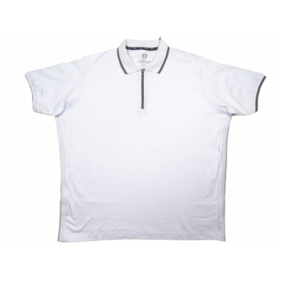 2XL-6XL méretű fehér színű, félcipzáras férfi rövid ujjú nagyméretű galléros póló kiváló minőségű rugalmas piké pamutból. Próbálja fel személyesen vagy vásárolja meg online, pontos mérettáblázatunk segítségével!1