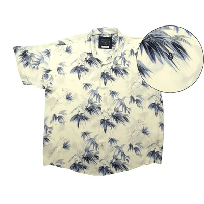 Nyári vékony nagy 2XL,3XL,4XL,5XL,6XL méretű férfi rövid ujjú viszkóz ing fehér alapon kék bambusz mintás.Rendeljen online gyors szállítással vagy jöjjön el személyesen üzletünkbe!