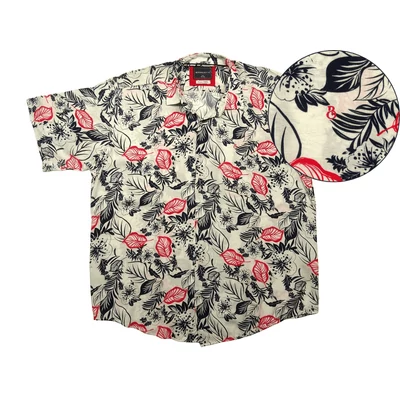 Nyári vékony nagy 2XL,3XL,4XL,5XL,6XL méretű férfi rövid ujjú viszkóz ing fehér alapon piros/sötétkék hawaii virág mintás.Rendeljen online gyors szállítással vagy jöjjön el személyesen üzletünkbe!