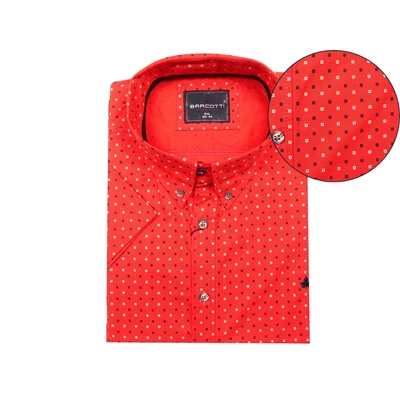 Nagy 2XL,3XL,4XL,5XL,6XL méretű férfi rövid ujjú ing, anyagában mintás vidám piros színű. Prémium minőségű rugalmas pamut anyagból.Rendeljen online kényelmesen vagy jöjjön el személyesen üzletünkbe!