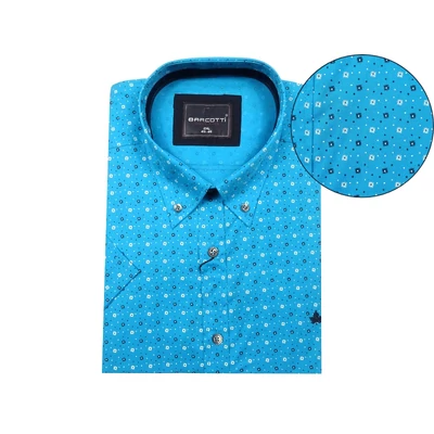 Nagy 2XL,3XL,4XL,5XL,6XL méretű férfi rövid ujjú ing, anyagában mintás vidám türkizkék színű. Prémium minőségű rugalmas pamut anyagból.Rendeljen online kényelmesen vagy jöjjön el személyesen üzletünkbe!