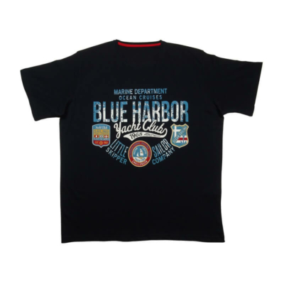 Nagy 2XL-6XL méretű A.Harbor sötétkék színű,férfi rövid ujjú póló divatos felirattal. Prémium minőségű 100% pamutból. Rendeljen online vagy jöjjön el hozzánk személyesen üzletünkbe!1