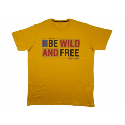 2XL-6XL nagyméretű A.Wild sárga férfi rövid ujjú póló nyomott felirattal, 100% prémium pamutból. Rendeljen kényelemesen, gyors szállítással!1
