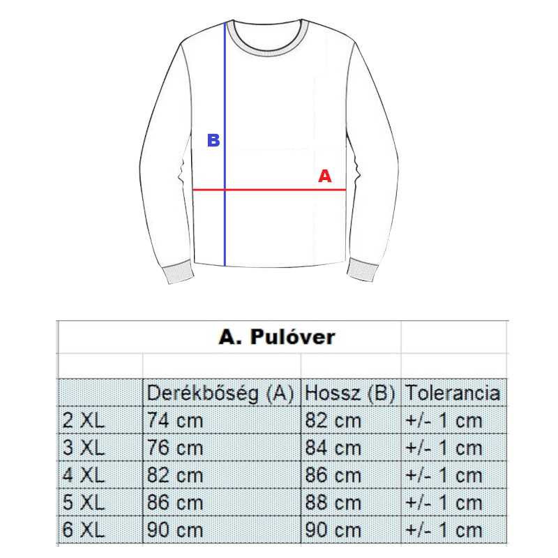 A.Bordó férfi nagyméretű sportos pulóver mérettáblázata