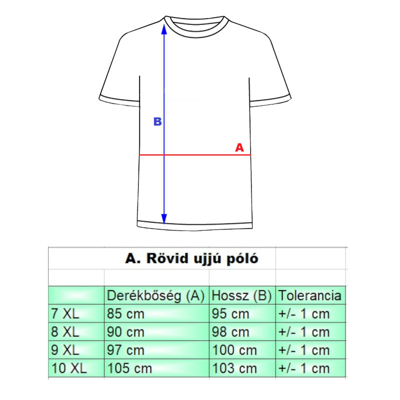 A.Bordó sima extra nagyméretű férfi póló mérettáblázata1