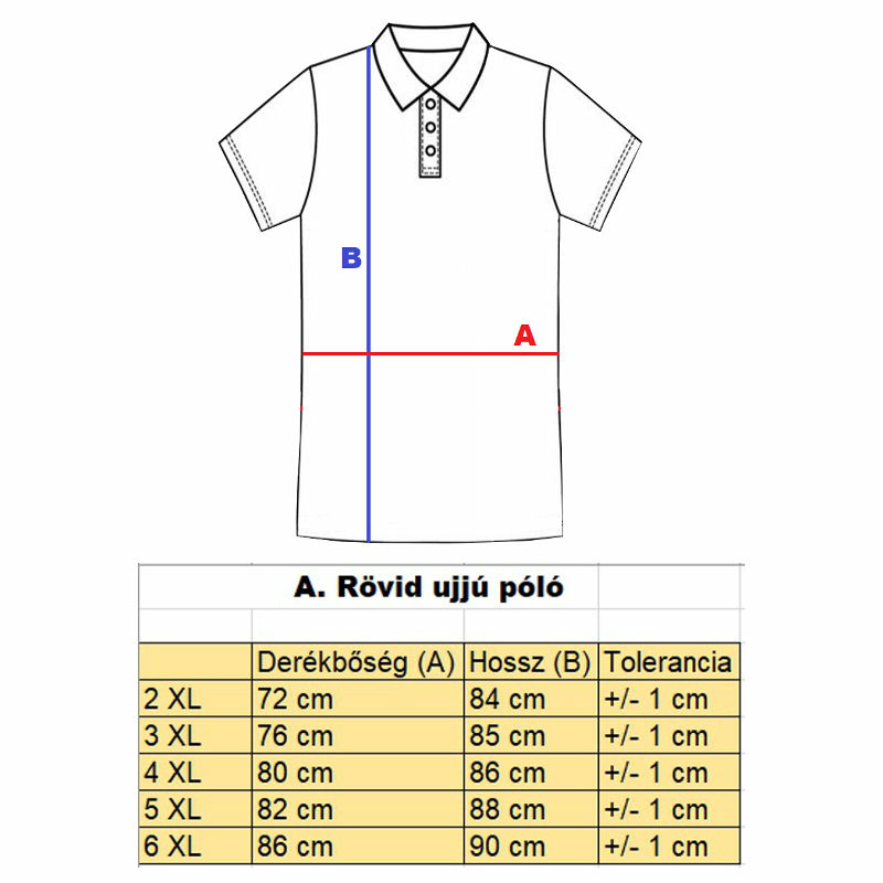 A.Limited fehér-szürke férfi nagyméretű galléros póló mérettáblázata