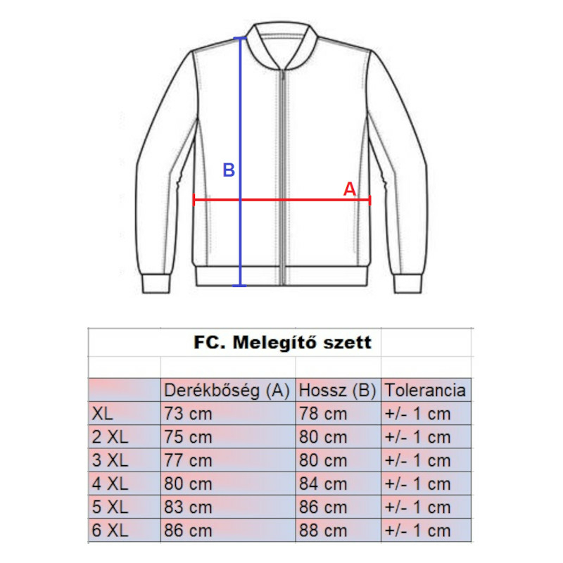 FC.Regatta fehér,sötétkék kapucnis nagyméretű férfi melegítő szett mérettáblázata