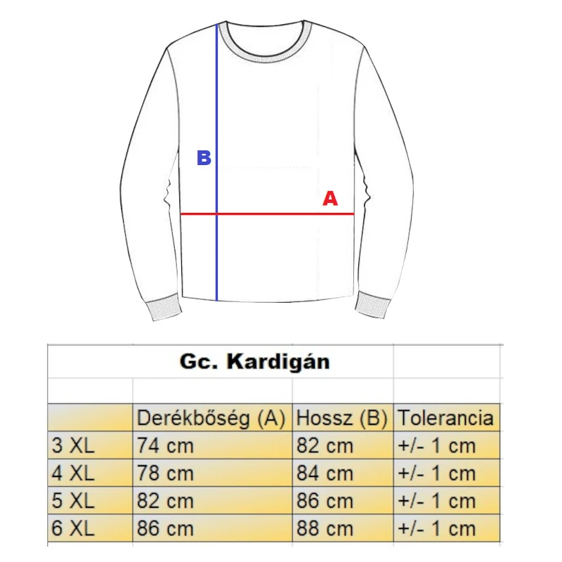 GC.Bordó férfi nagyméretű kardigán mérettáblázata.2