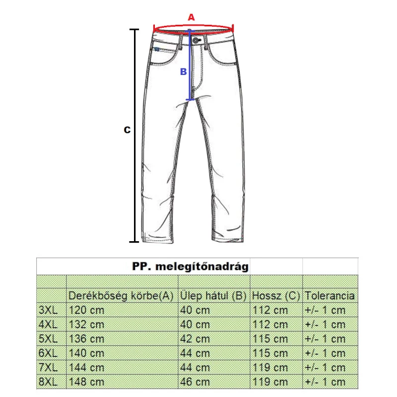 PP.Weekend fekete nagyméretű férfi melegítőnadrág mérettáblázata