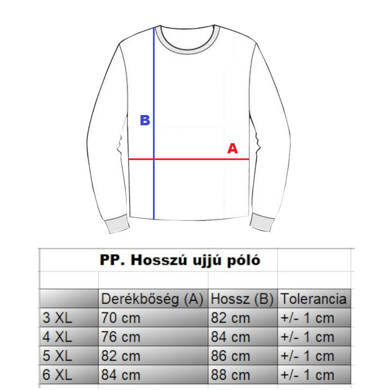 PP.Szürke Rules férfi nagyméretű pulóver mérettáblázata