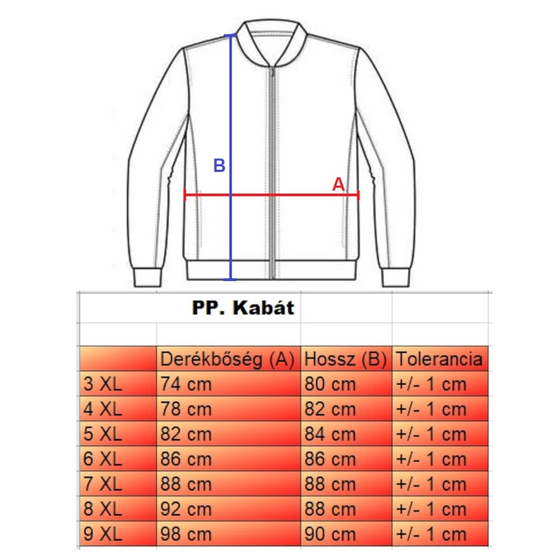 Tricolor pufi kabát 3XL piros extra nagyméretű