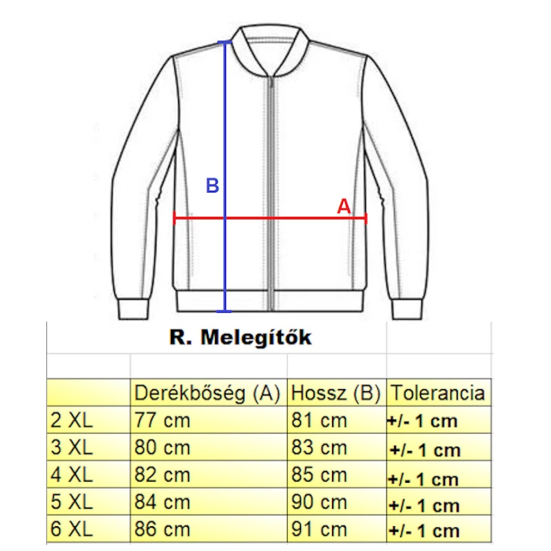 R.Sötétkék Admirális férfi nagyméretű melegítő szett mérettáblázata.3