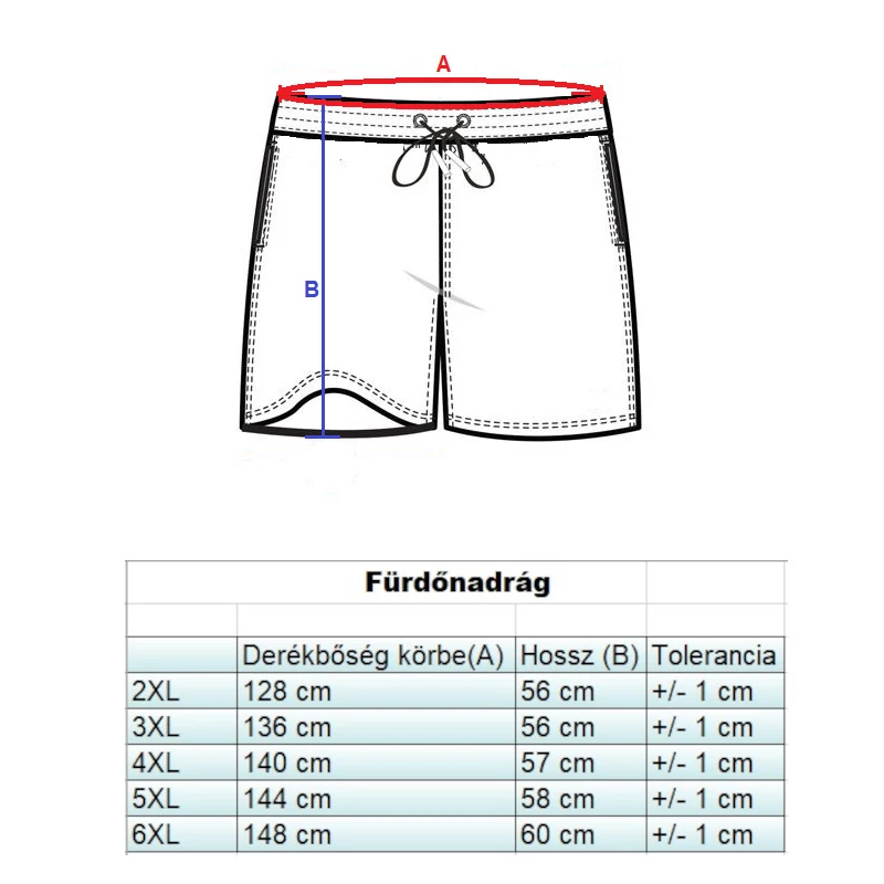 R.Miami fekete nagyméretű férfi fürdőnadrág mérettáblázata