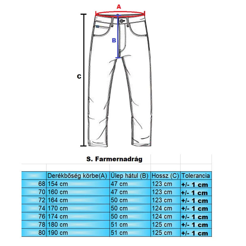 S.Royal sötétkék férfi Extra nagyméretű alkalmi nadrág mérettáblázata