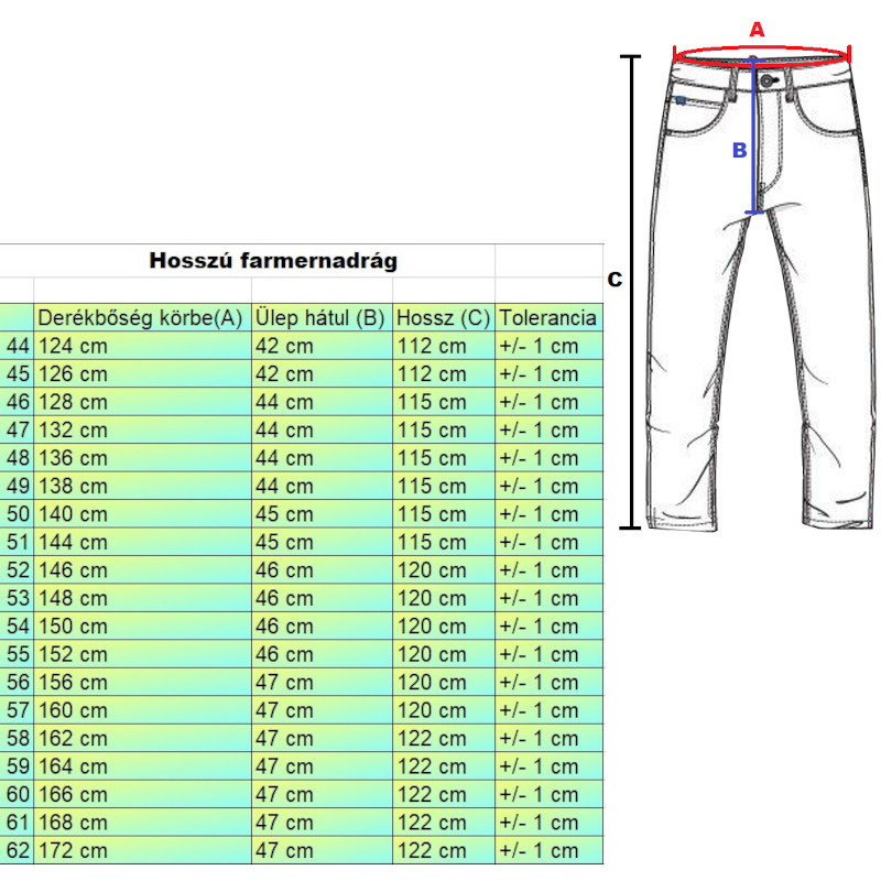 Tll.Drapp nagyméretű férfi vászon nadrág mérettáblázata