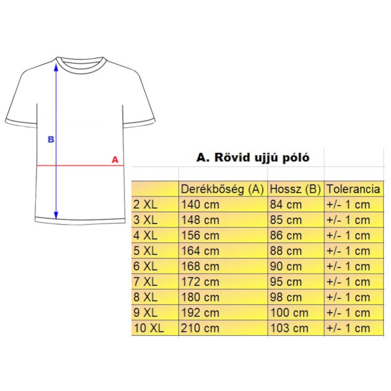 A.Lazac sima nagyméretű férfi póló mérettáblázata1