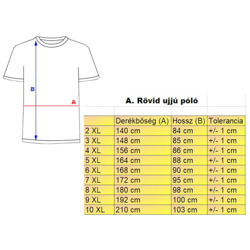 A.Lazac sima nagyméretű férfi póló mérettáblázata1