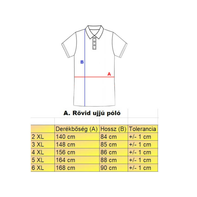 A.Anchore fehér nagyméretű férfi galléros póló mérettáblázata