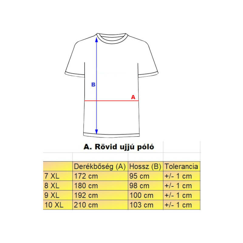 A.Sailing fekete extra nagyméretű férfi póló mérettáblázata