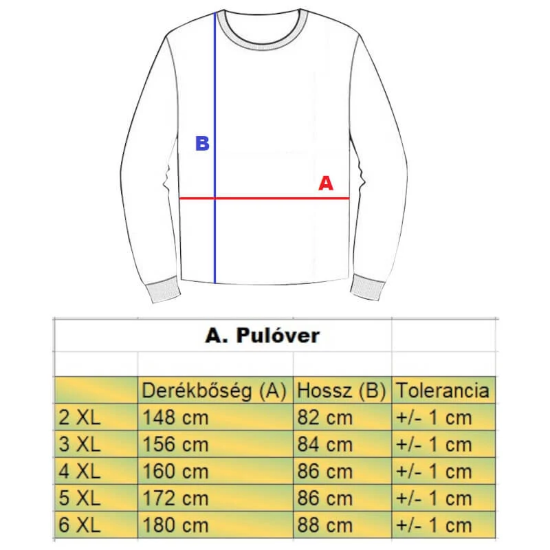 A.Mustár Elegant nagyméretű férfi galléros pulóver mérettáblázata