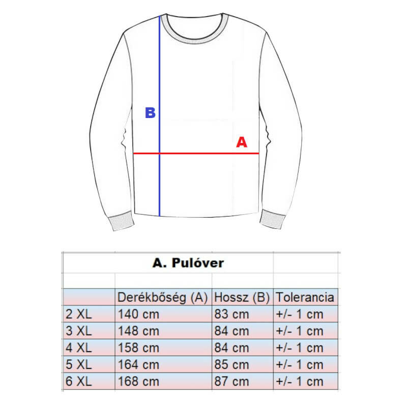 A.Rozsda Dimension nagyméretű férfi galléros pulóver mérettáblázata