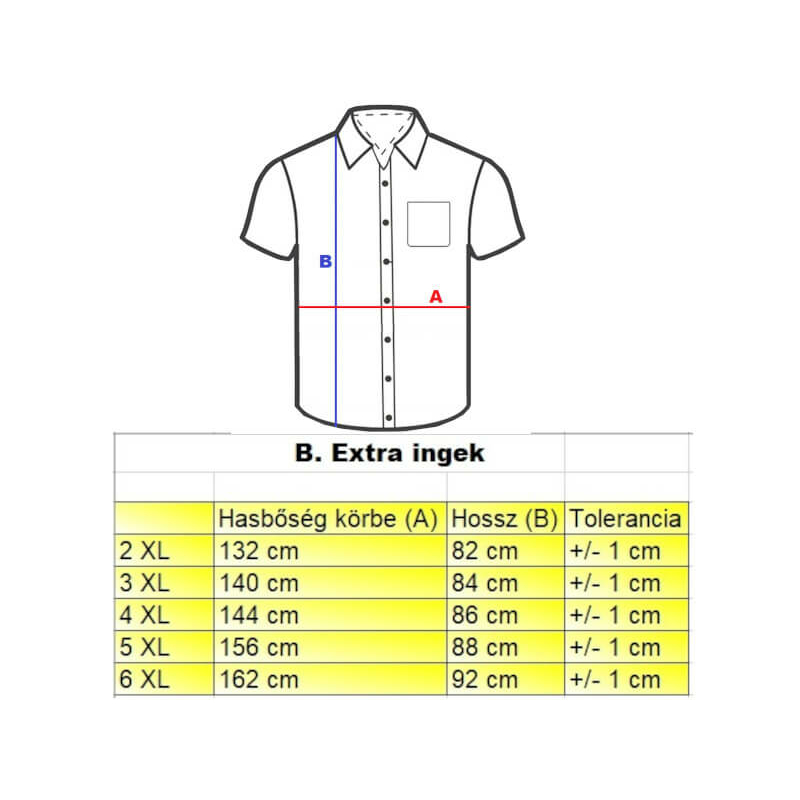 B.Fekete zsebes férfi nagyméretű rövid ujjú lenvászon ing mérettáblázata2