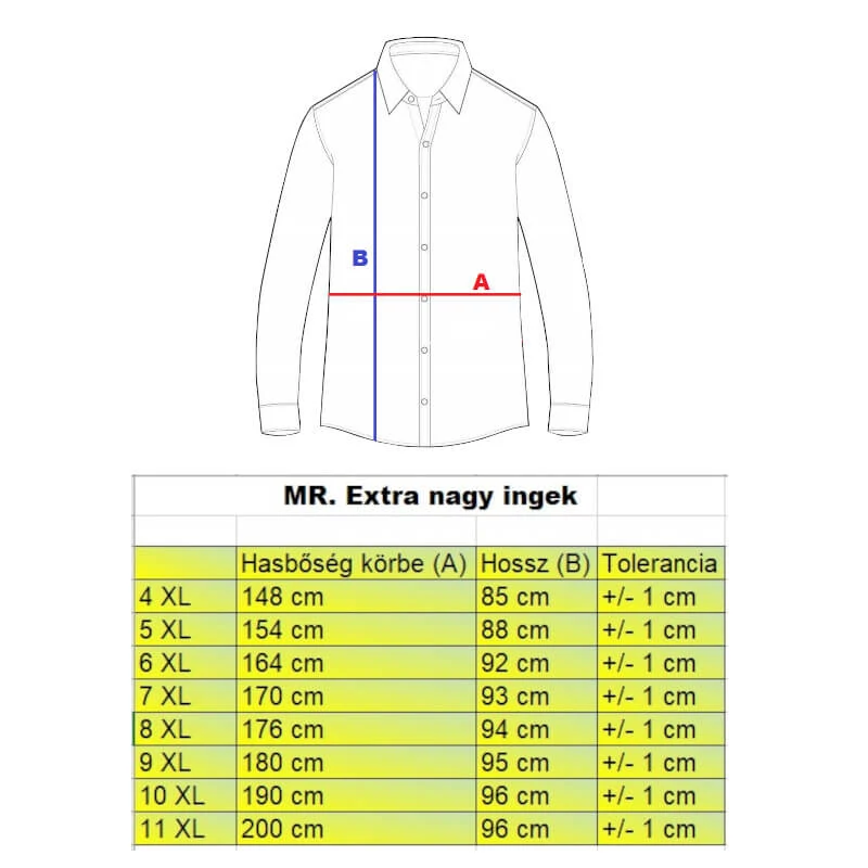 M.Swing fehér-égkék Extra nagyméretű férfi zsebes ing mérettáblázata