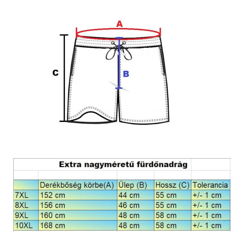 MC.Sötétkék vitorlás EXTRA nagyméretű férfi fürdőnadrág mérettáblázata