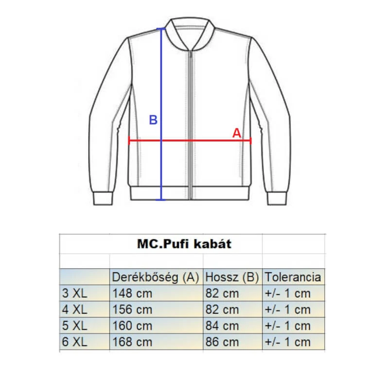 MC.Sötétkék nagyméretű férfi kapucnis shoftshell kabát mérettáblázata