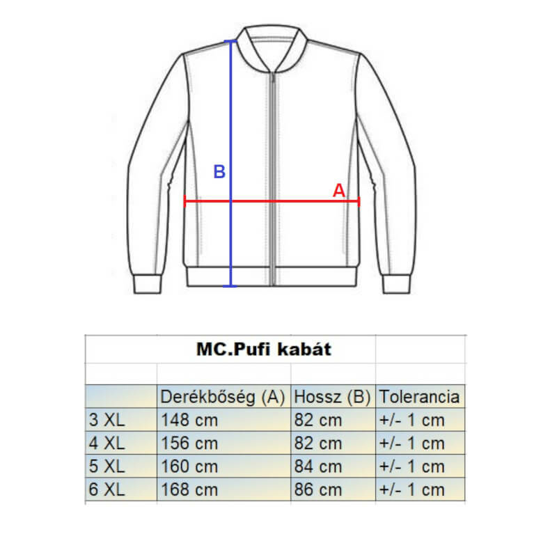 MC.Fekete nagyméretű férfi kapucnis shoftshell kabát mérettáblázata