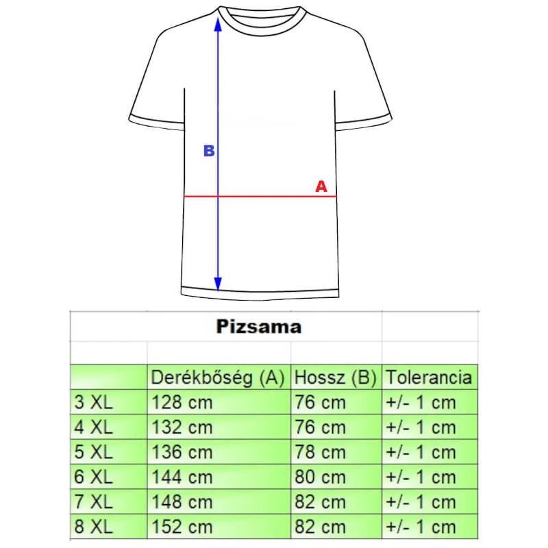 Level szürke nagyméretű férfi pizsama mérettáblázata