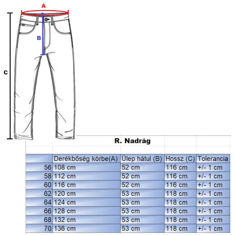 Nagyméretű férfi keki nadrág 58-as méret