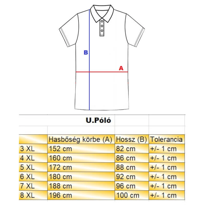 U.Reliable fehér nagyméretű férfi póló mérettáblázata1