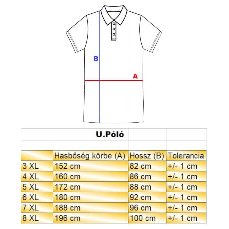 U.Fekete nagyméretű férfi zsebes galléros póló mérettáblázata