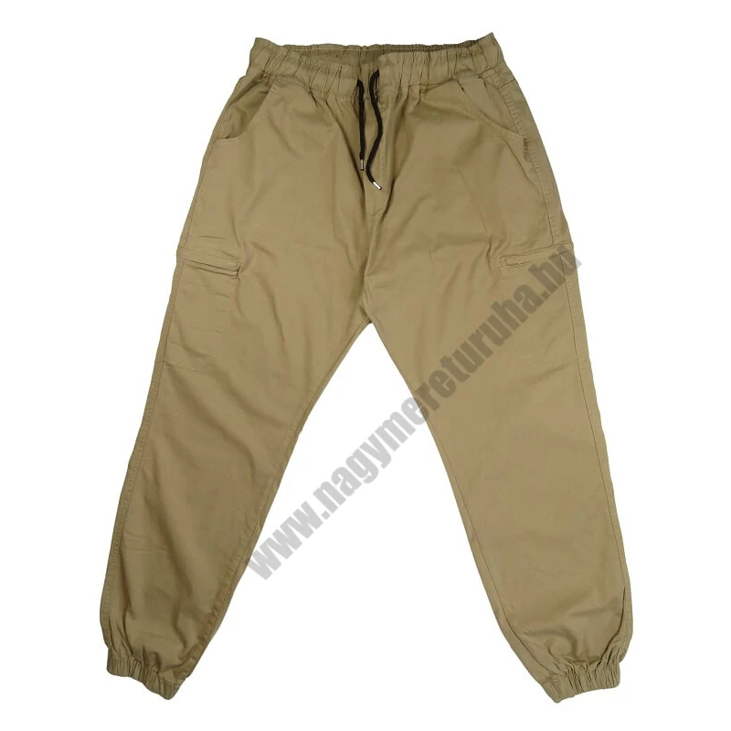 Nagy XL-8XL méretű P.Homok gumis derekú és aljú, cipzáras oldalzsebes férfi jogger vászon nadrág. Prémium minőségű rugalmas pamut anyagból!Rendeljen online vagy jöjjön el üzletünkbe, próbálja fel személyesen!1