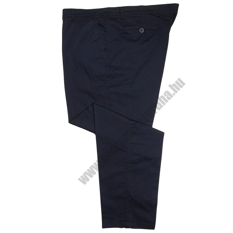 Extra nagyméretű férfi alkalmi vászon nadrág sötétkék színben, svéd zsebekkel. Prémium minőségű rugalmas pamut anyagból!Rendeljen online kényelemesen vagy jöjjön el üzletünkbe személyesen!
