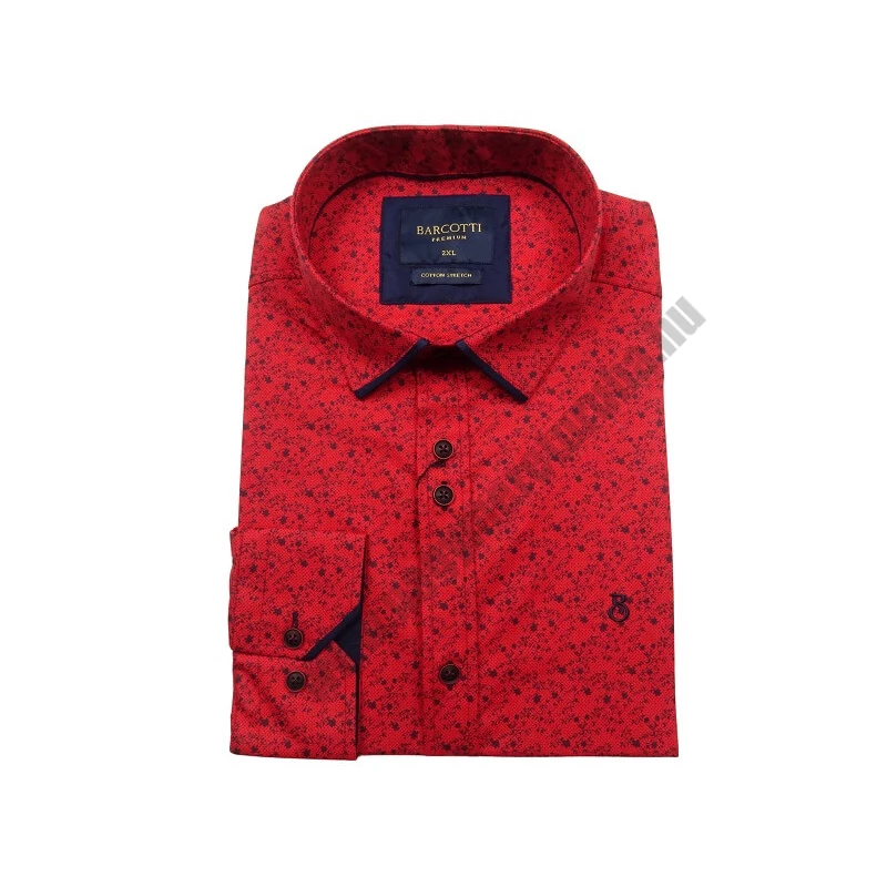 2XL-6XL méretű B.Piros dupla gombos férfi nagyméretű hosszú ujjú ing a legújabb trendek szerint. Prémium minőségű rugalmas pamut anyagból.Rendeljen online kényelmesen vagy jöjjön el személyesen üzletünkbe!